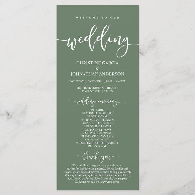 Programa A nossa cerimônia de casamento, Elegante Sage Gree (Frente)