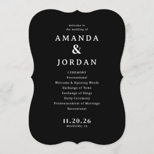 Programa Agenda de Cerimônia de Casamento Preto Elegante