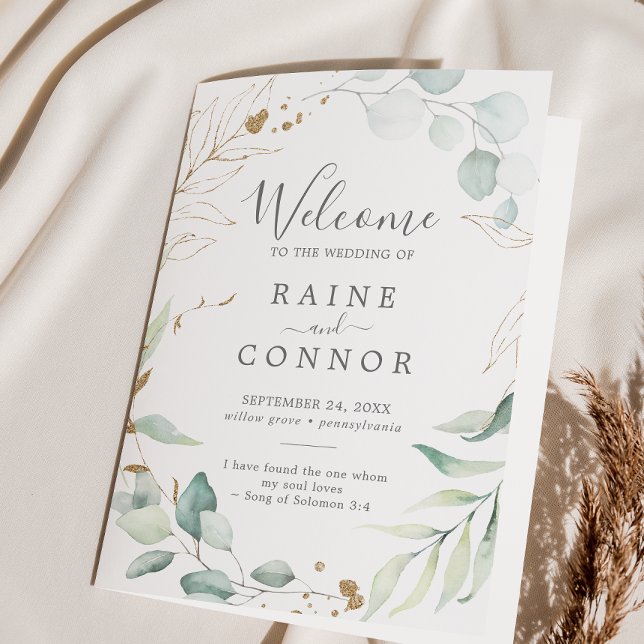 Programa Airy Greenery e Dourado Folha Dobrada Casamento (Criador carregado)