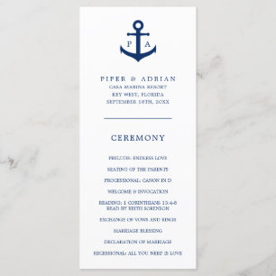 Programa Âncora Monograma Azul Marinho Casamento Náutico