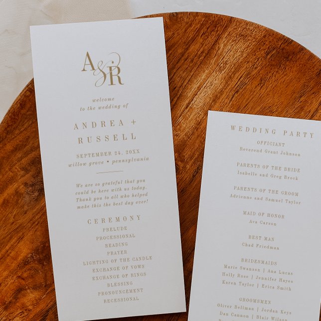 Programa ANDREA Simples Casamento Formal Mínimo Elegante Do (ANDREA Simple Gold Minimal Elegant Formal Wedding Program)