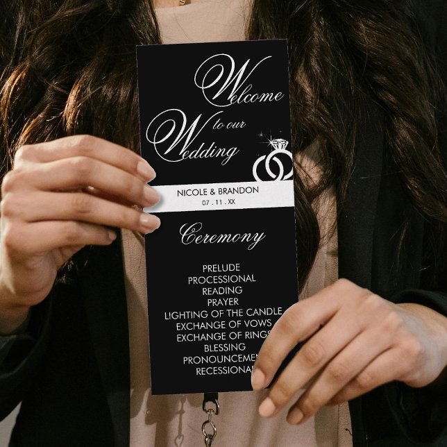 Programa Anel de Diamante Preto e Branco Bem-vindo ao nosso (Black & White Diamond Ring Welcome to our Wedding Program)