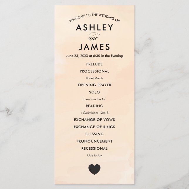 Programa Apricot Watercolor Weding para Cerimônia (Frente)