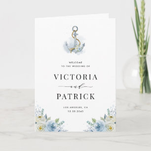 Programa Aquarela Azul Floral Âncora Casamento Náutico