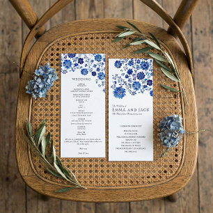 Programa Aquarela Azul Ordem de Cerimônia de Casamento Flor