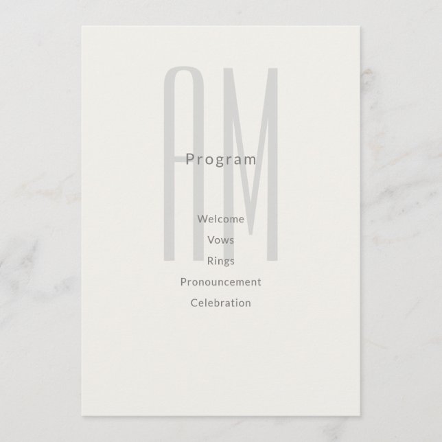 Programa Architectural Monogram Wedding Program Card (Frente)