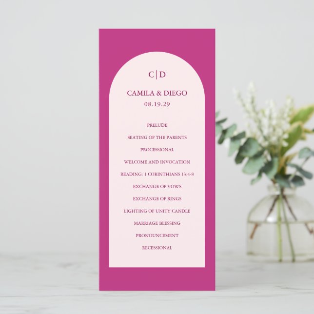 Programa Arco Moderno Rosa Quente Elegante Casamento (Em pé/Frente)