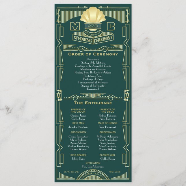 Programa Art Deco Dourada Ordem Verde da Cerimônia (Frente)