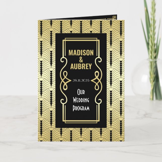 Programa Art Deco Dourado Entourada Ordem da Cerimônia (Frente)