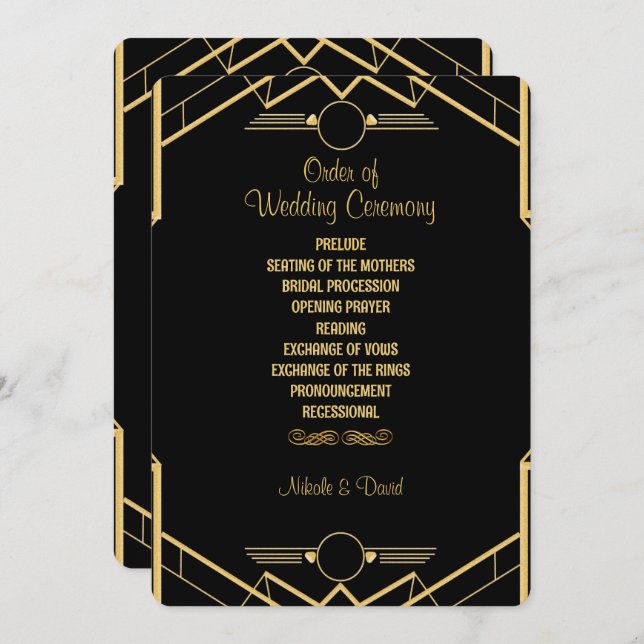 Programa Art Deco Gatsby Wedding (Frente/Verso)