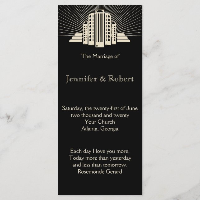 Programa Art Deco Tower Ray Weding Program (Frente)