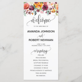 Programa Autumn Burgundy Orange Floral Weding Program