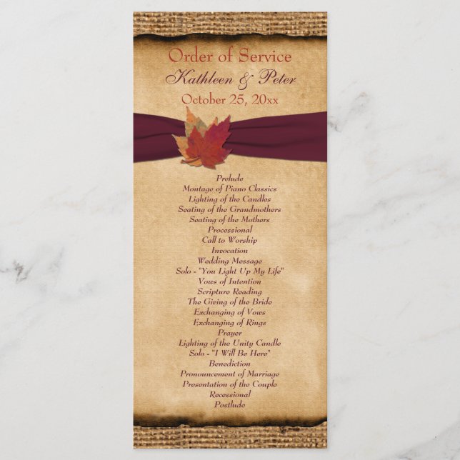 Programa Autumn Deixa FAUX Burlap Wedment Program - Vinho (Frente)