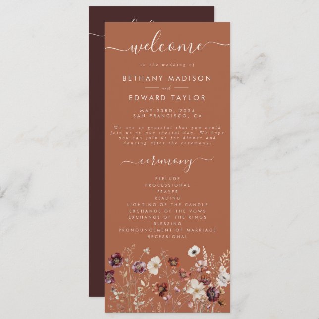 Programa Autumn Floral Terracotta Wedding (Frente/Verso)