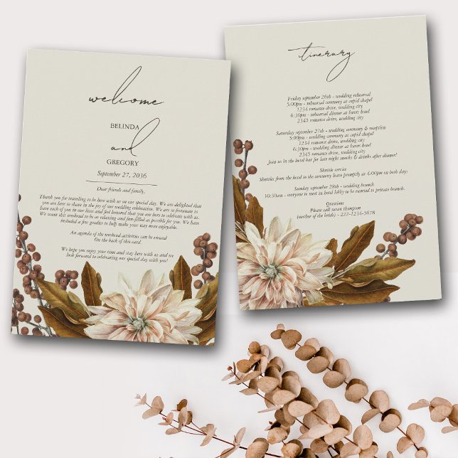 Programa Autumn Floral Watercolor Wedding Itinerário (Autumn Floral Watercolor Wedding Itinerary Program)