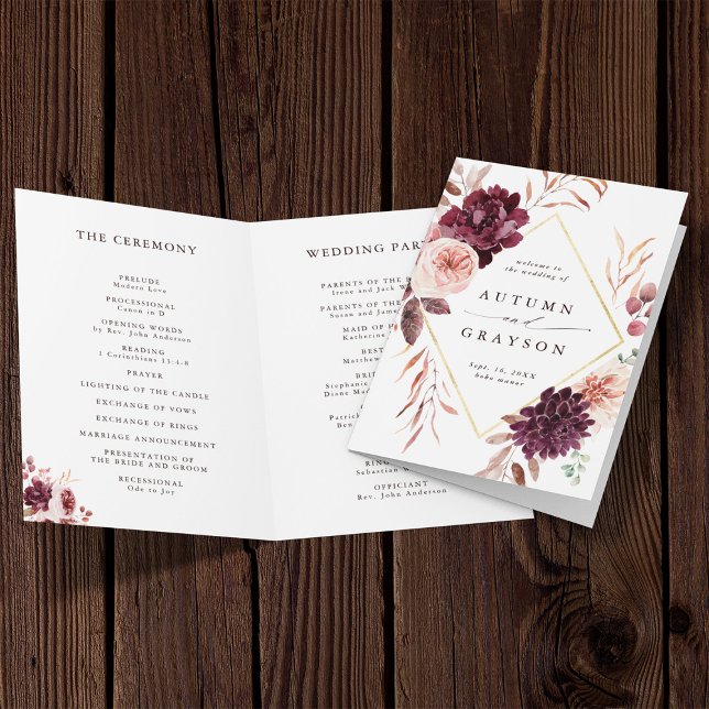 Programa Autumn Romance Burgundy Wedding (Front & Inside)