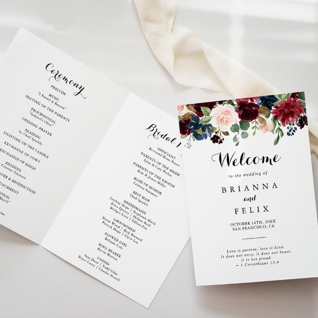 Programa Autumn Rustic Burgundy Calliografia Dobrada Casame (Criador carregado)