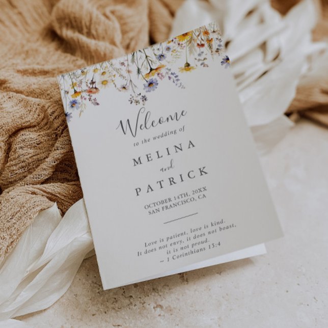 Programa Autumn Sunshine Elegant Wildflower Dobrado Wedding (Criador carregado)