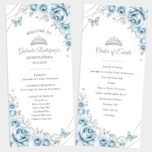 Programa Baby Blue Floral Quinceanera Ordem dos Eventos