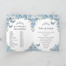 Programa Baby Blue Floral Quinceañera Padrinos Court Honra