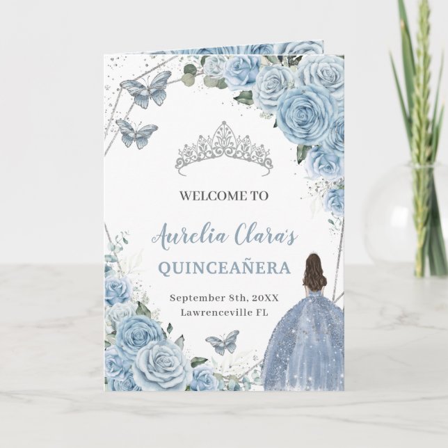 Programa Baby Blue Floral Quinceanera Princesa Borboletas (Frente)