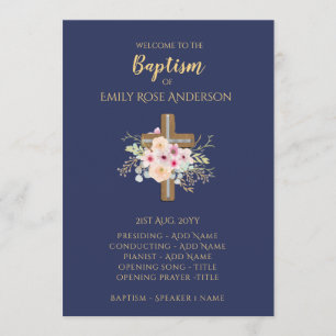Programa Baptism - Floral Cross BLUE Dourado