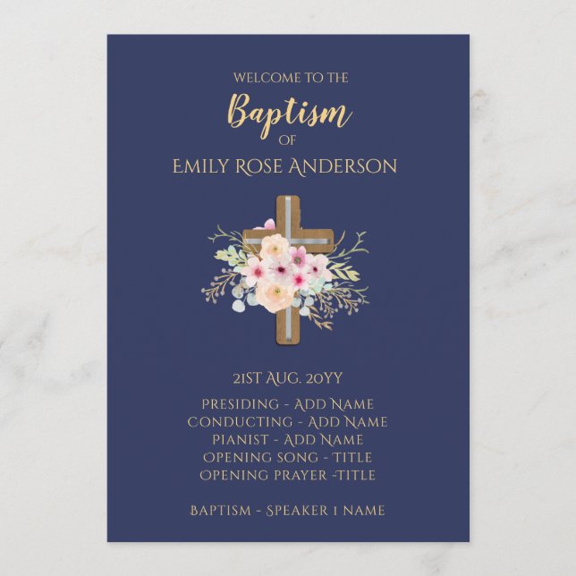 Programa Baptism - Floral Cross BLUE Dourado (Frente)