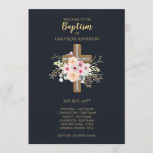 Programa Baptism - Floral Cross Marinho Blue Doura