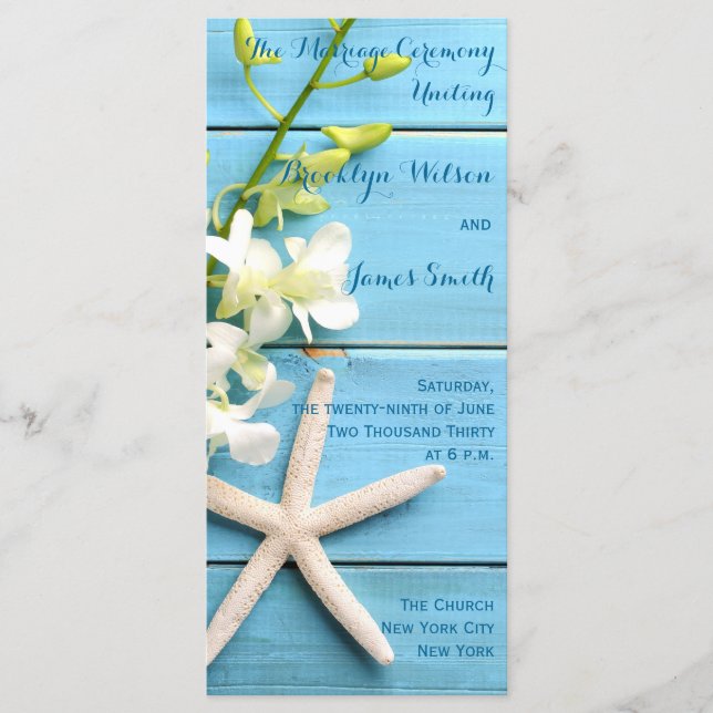 Programa Beach Starfish Wedding Programs with Orchid Floral (Frente)