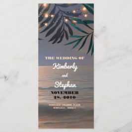 Programa Beach Sunset String Lights Palms Wedding Programs