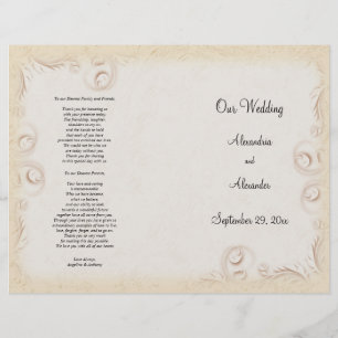 Programa bege elegante do casamento de Scrollwork