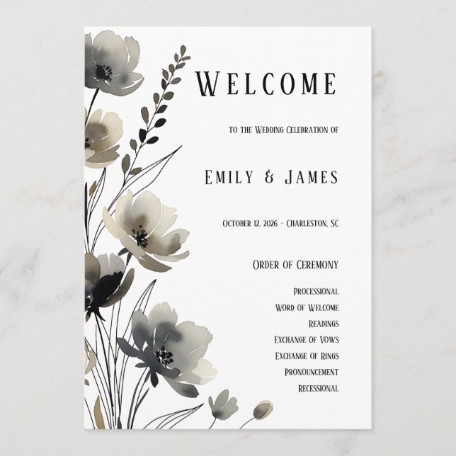 Programa Beige Neutral Floral Wedding (Frente)