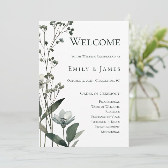 Programa Beige Neutral Floral Wedding (Em pé/Frente)