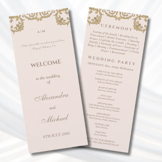 Programa Beige Vintage Baroque Christian Wedding Program