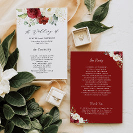 Programa Belo Casamento Floral Branco Vermelho Burgundy