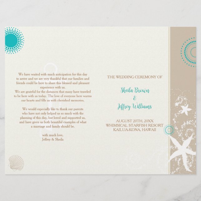 Programa BiFold de Casamento de Praia de Tan Ivory (Frente)
