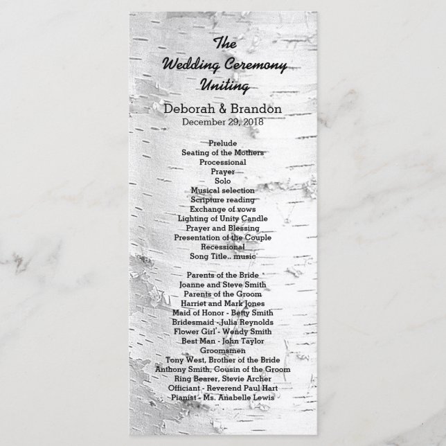 Programa Birch Tree Black and White Tall Weding Program (Frente)
