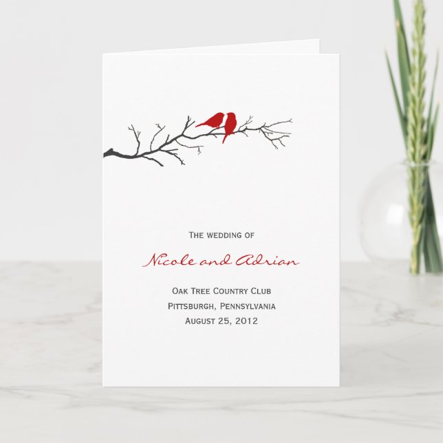 Programa Birds Silhouettes Wedding Program Card (Frente)