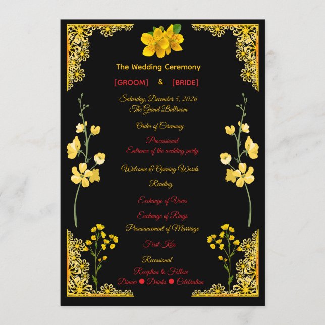 Programa Black and Gold Wedding Program (Frente)