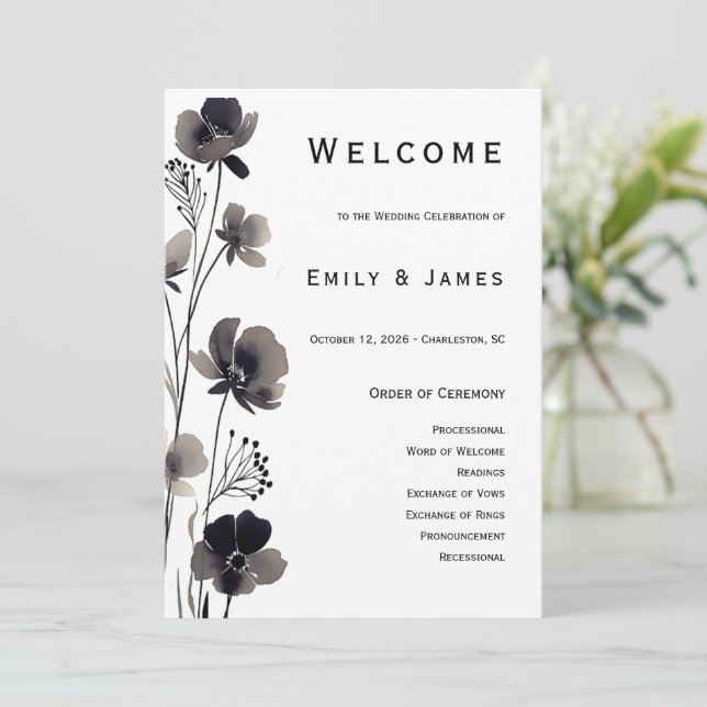 Programa Black and White Floral Wedding (Em pé/Frente)