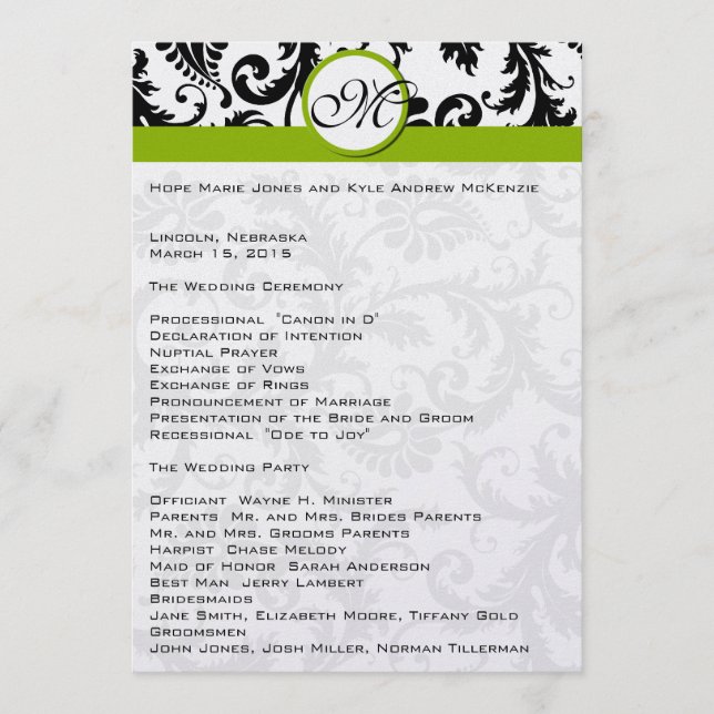Programa Black Damask Swirl Apple Green Wedment Program (Frente)
