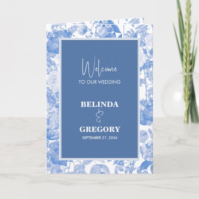 Programa Blue Botanical Florals Wedding Order (Frente)