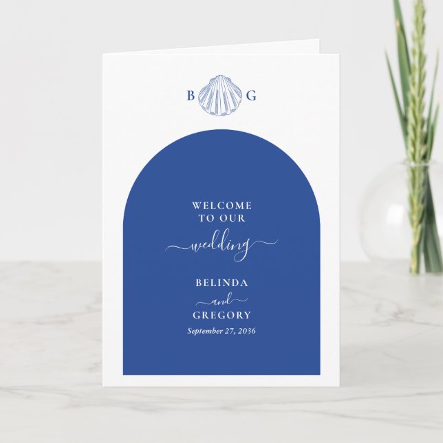 Programa Blue Clam Seashells Wedding Order of Service (Frente)