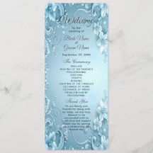 Blue Decorative Floral Wedding Program
