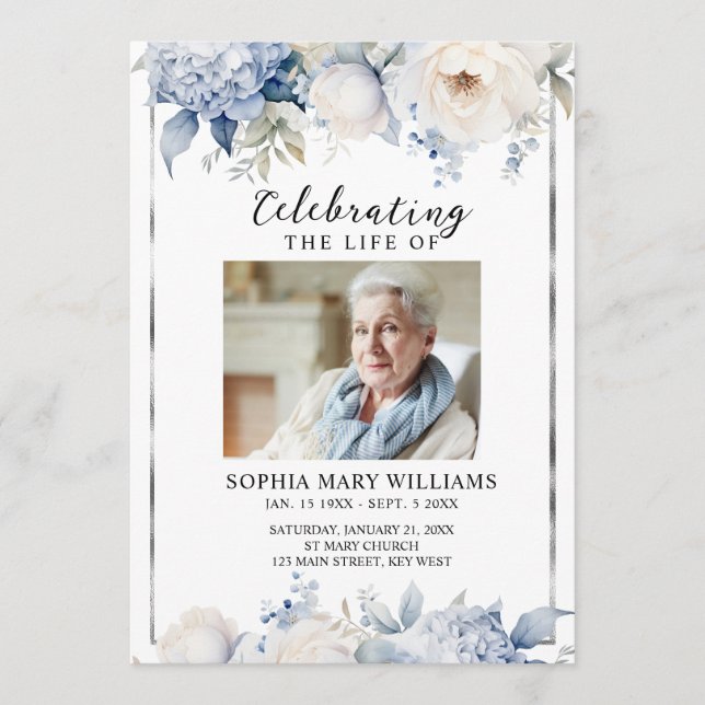 Programa Blue Flowers Memorial Funeral Order of Service (Frente)