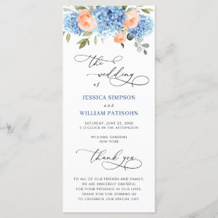 Programa Blue Hydrangea Blush Roses Rosa Cerimônia de Casam