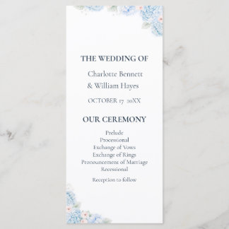 Programa Blue Hydrangea Watercolor Floral Wedding Program