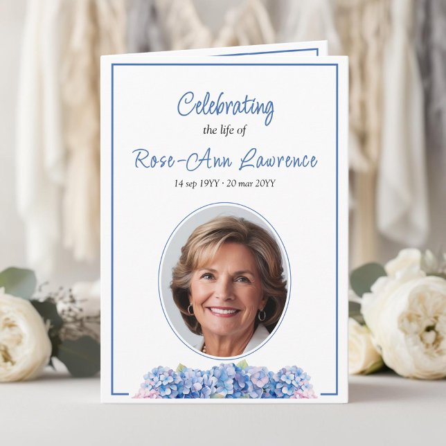 Programa Blue Hydrangeas Summer Flowers Funeral Folded (Criador carregado)