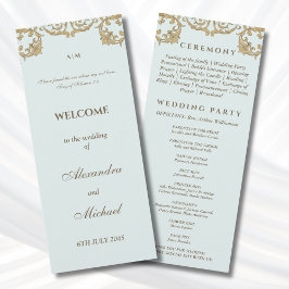 Programa Blue Vintage Baroque Christian Wedding Program