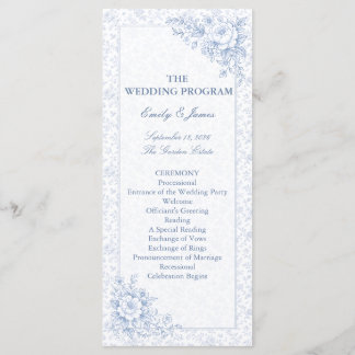 Programa Blue & White Vintage Floral Wedding program プログラム